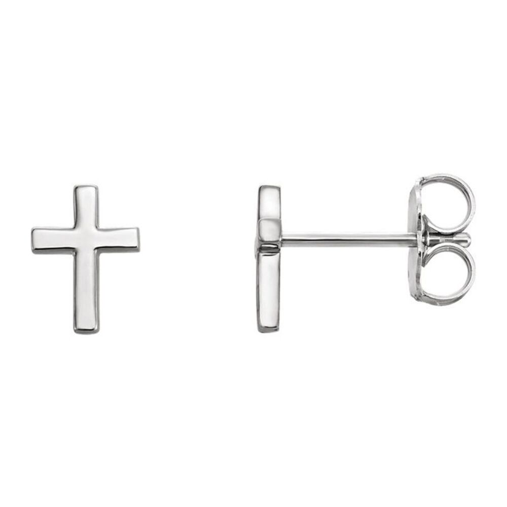 5.5 x 7.5mm (3/16 x 1/4 Inch) Platinum Tiny Cross Stud Earrings